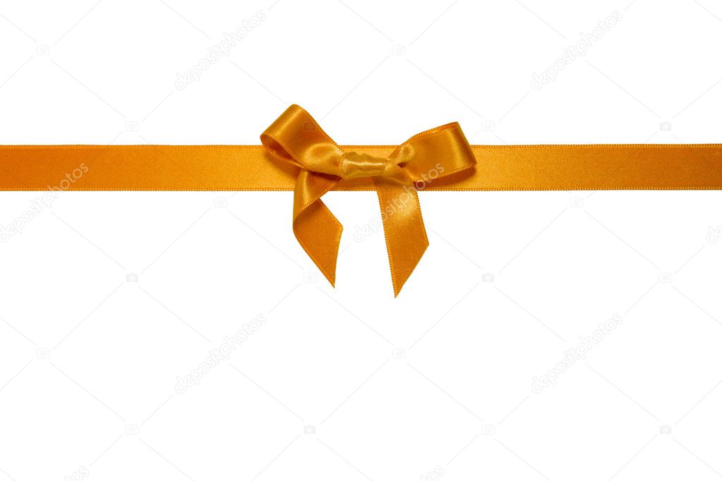 Golden line ribbon with bow isolated on white