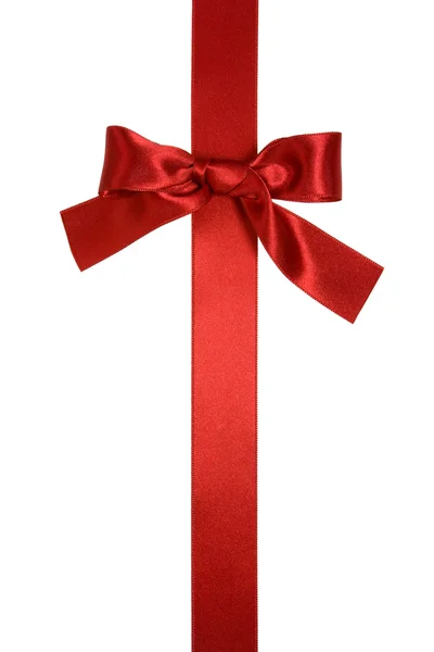 Red vertical ribbon with bow isolated — Stock Photo, Image