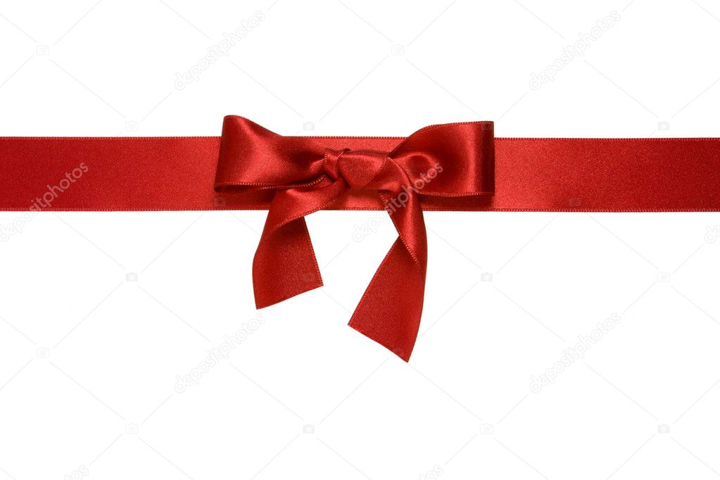 Red horizontal ribbon with bow isolated
