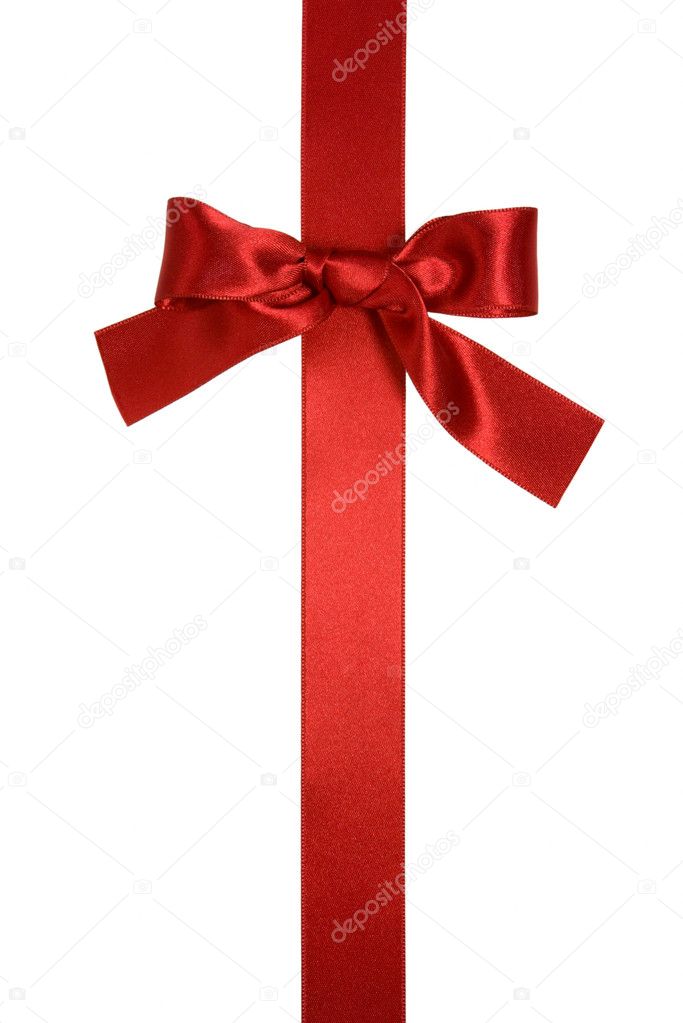 Red vertical ribbon with bow isolated