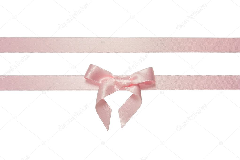 Pink horizontal ribbon with bow isolated