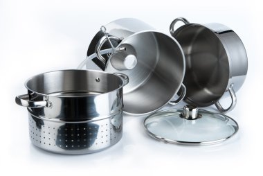 Stainless steel cooking pots clipart