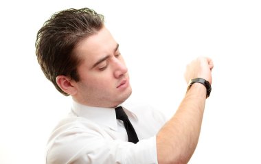 The young man looked at his watch clipart