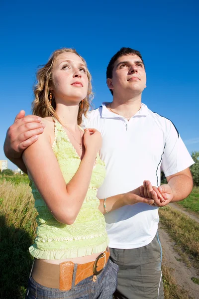 Couple fooling stay outdoors — Stock Photo, Image