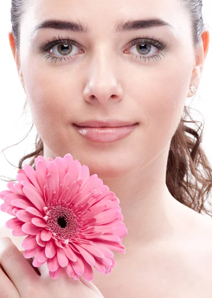 Skönhet porträtt av kvinna med blomma — Stockfoto