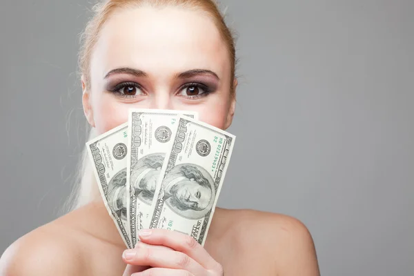 Woman whith money — Stock Photo, Image