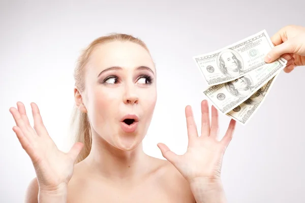 Woman whith money — Stock Photo, Image