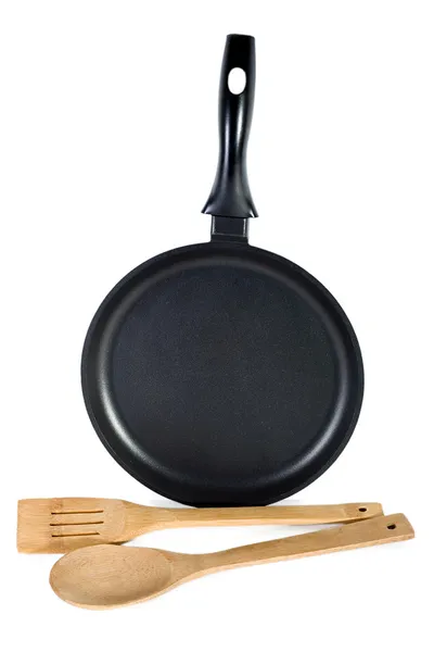 Frying pan frying pan with spoon — Stock Photo, Image