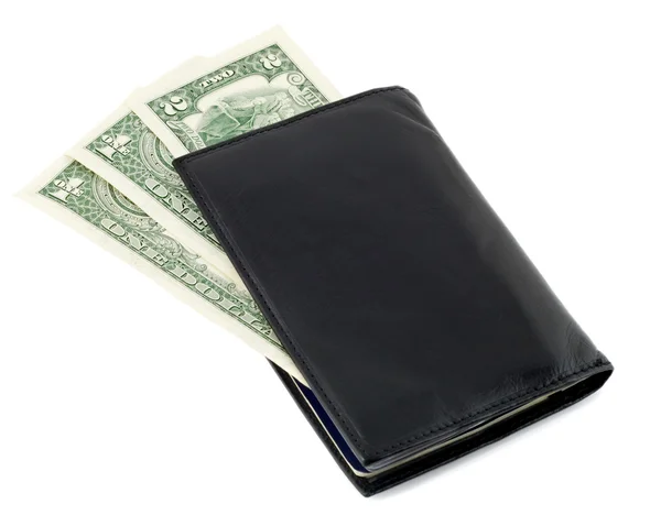 Pengar i svart plånbok — Stockfoto