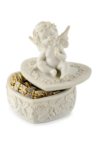 천사 선물 작은 상자 황금 팔찌 — 스톡 사진