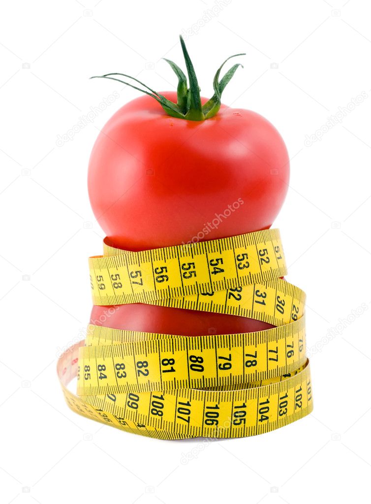 Tomato and measuring tape diet concept