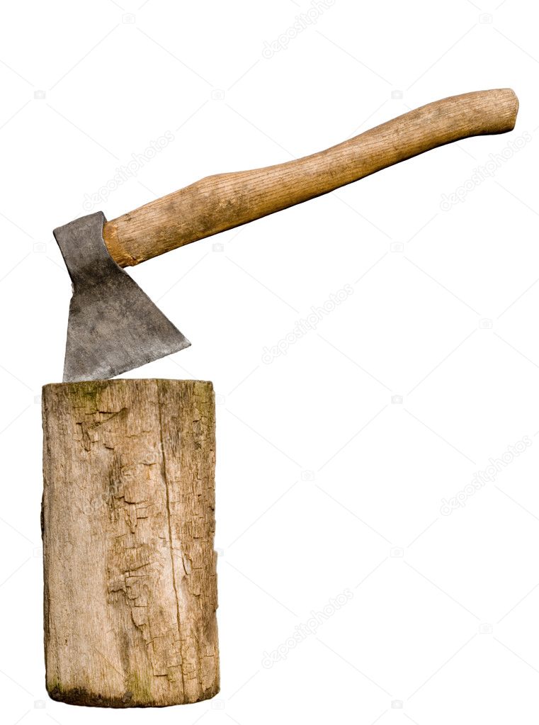 Rusty axe in the stump