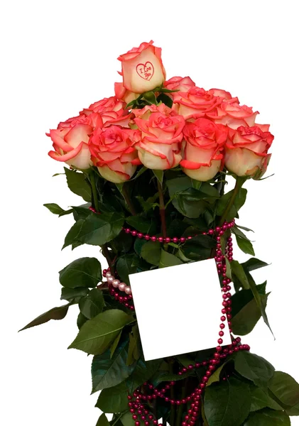 Bukiet róż i karty — Zdjęcie stockowe