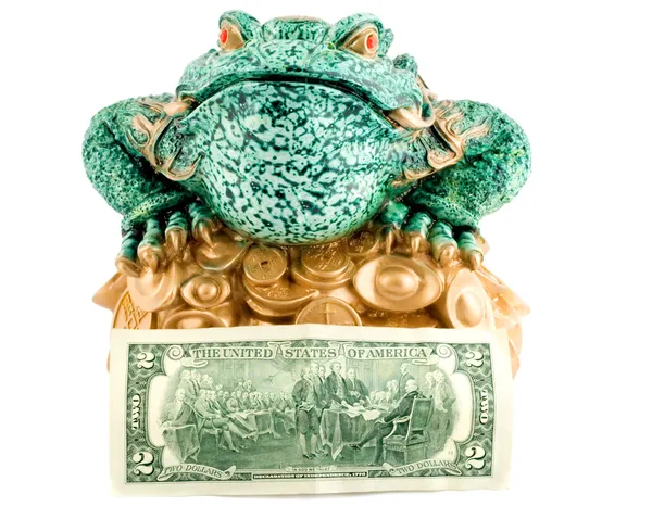 Rana 2 dólar símbolo riqueza — Foto de Stock
