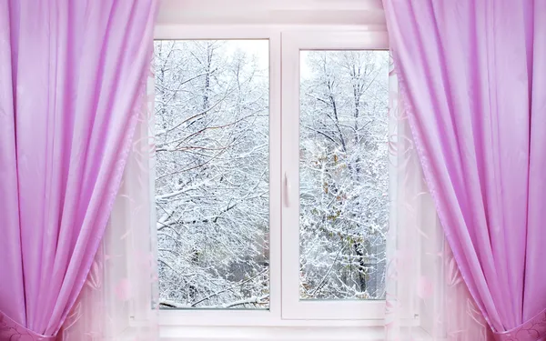 Зима из окна — стоковое фото