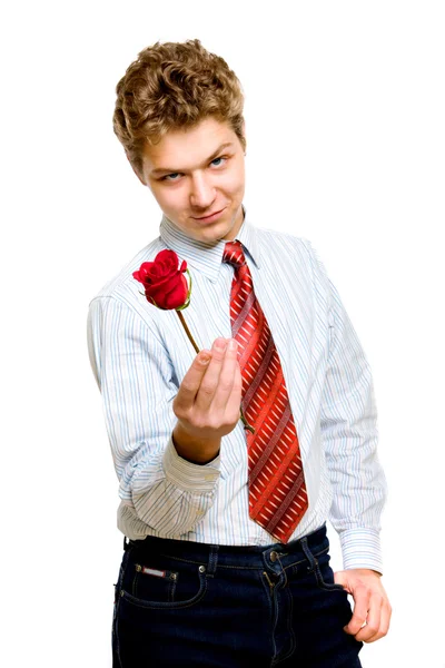 Νεαρός άνδρας με τριαντάφυλλο — 图库照片