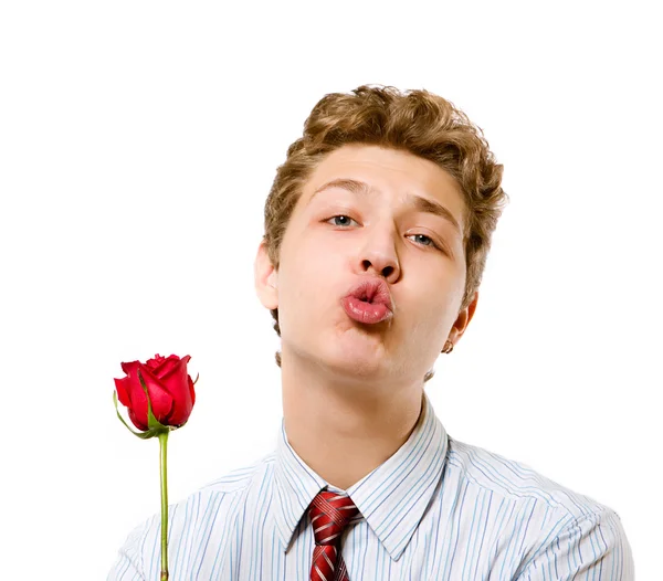 Kiss and rose — Stock Photo, Image