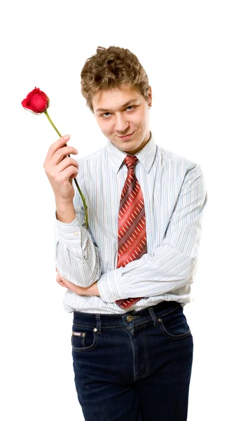 Νεαρός άνδρας με τριαντάφυλλο — Φωτογραφία Αρχείου