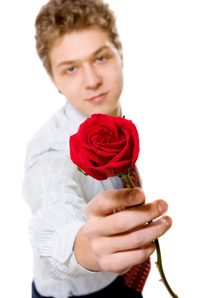 Jovem empresário com rosa vermelha — Fotografia de Stock