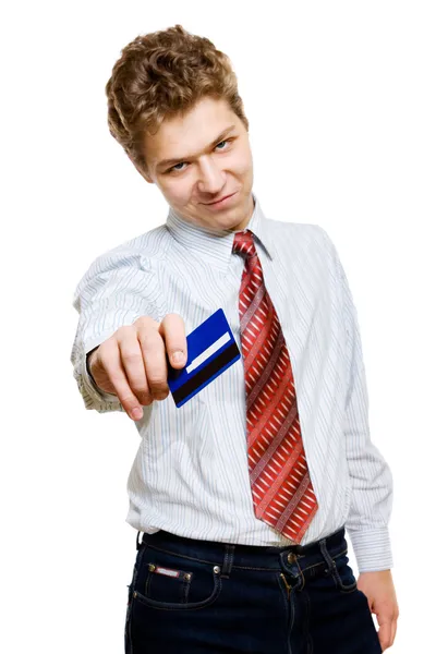 Jungunternehmer mit Kreditkarte — Stockfoto