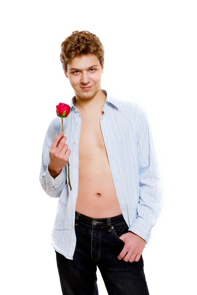 Young man with rose — Stock Photo, Image