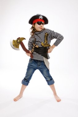 Little girl in pirate's costume clipart