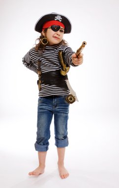 Little girl in pirate's costume clipart