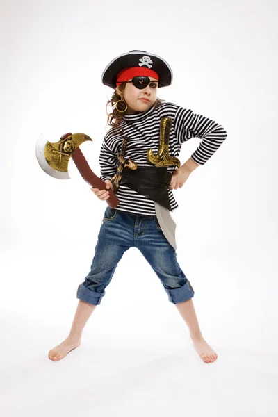 Petite fille en costume de pirate — Photo