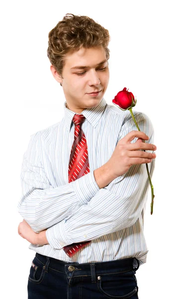 Άνθρωπος με τριαντάφυλλο — Φωτογραφία Αρχείου