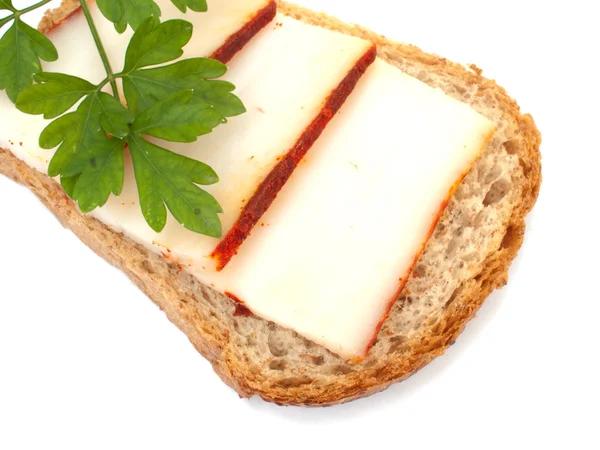 Bread with smoked salted pork fat and a — Stock Photo, Image