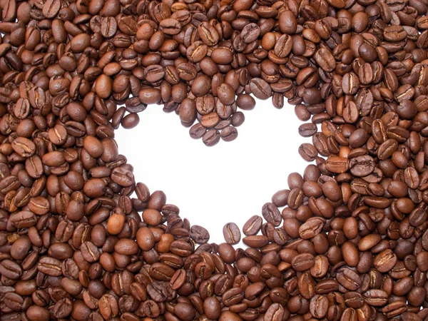 Κόκκοι καφέ με καρδιά. — Φωτογραφία Αρχείου