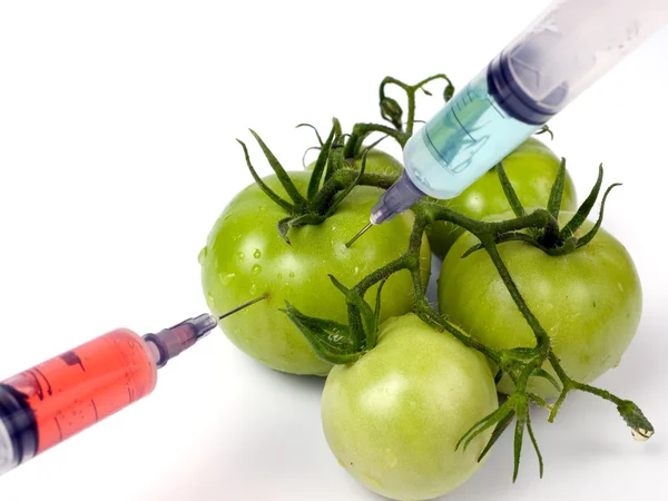 Filed syringes and green tomatoes — Stock Photo, Image
