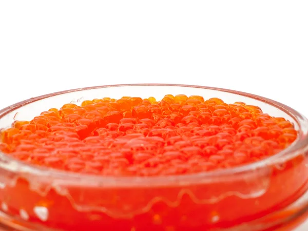Caviar vermelho em frasco de vidro — Fotografia de Stock