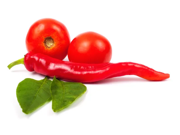 Красный острый перец чили с помидорами — стоковое фото