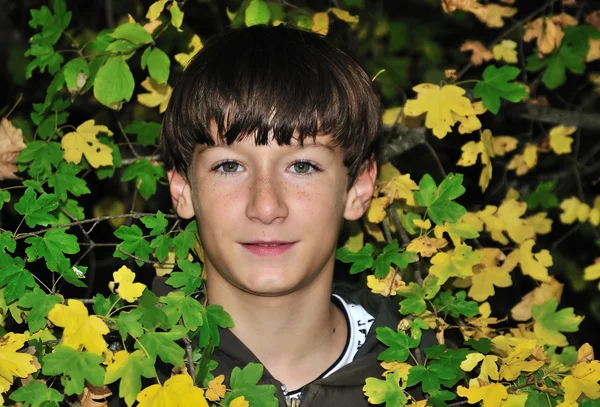 Adolescente beetwin hojas — Foto de Stock