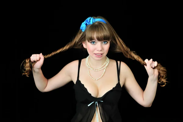 Menina pin-up de cabelos compridos — Fotografia de Stock