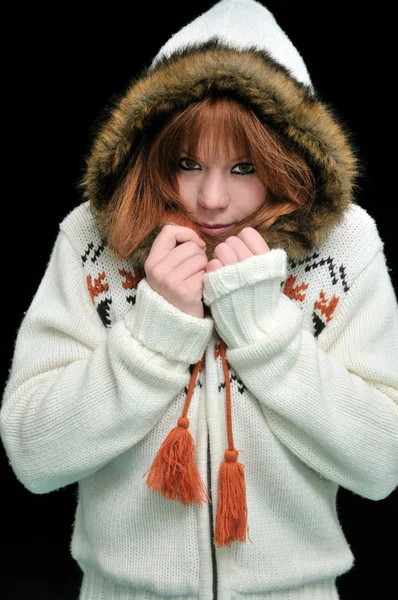 냉동된 빨간 머리 소녀 — 스톡 사진