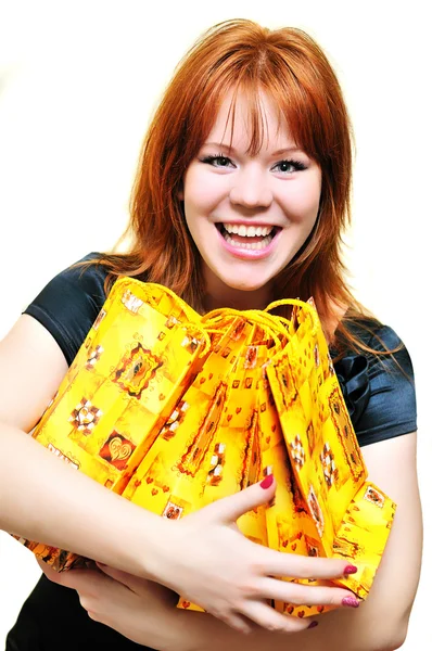 쇼핑 후 웃는 여자 — 스톡 사진