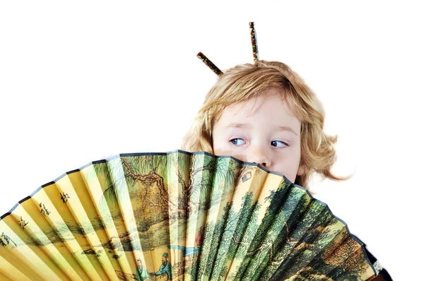 Little girl with fan — Stock Photo, Image