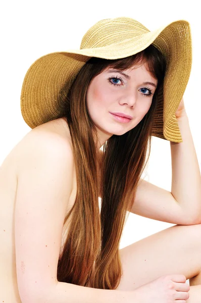 Girl wearing only hat — Stock Photo, Image