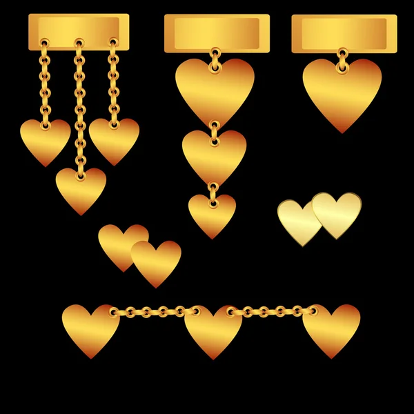 Ensemble de cœurs en or — Image vectorielle