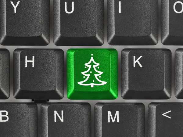 Teclado de computador com árvore de Natal ke — Fotografia de Stock