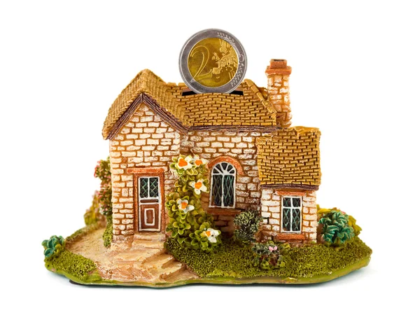 Hus bank och mynt — Stockfoto