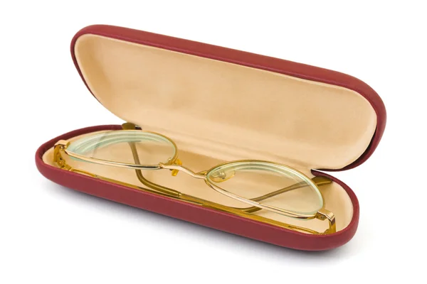 Óculos retro dourados em caso de — Fotografia de Stock