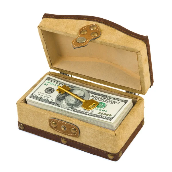 Dinero y llave en caja — Foto de Stock