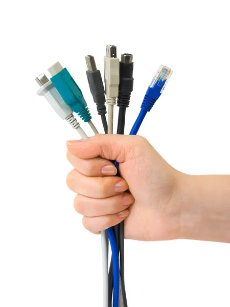 Cables de ordenador en mano — Foto de Stock