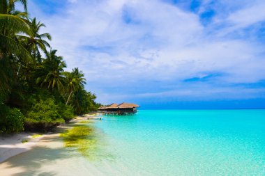 Water bungalows on a tropical island clipart