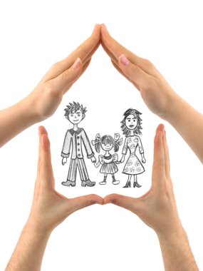 Family in house made of hands clipart