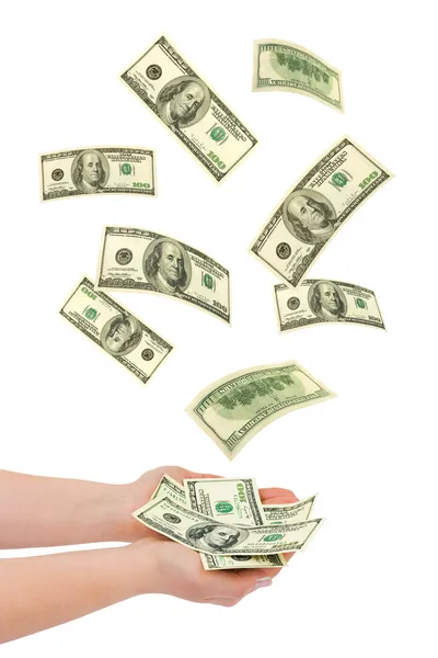 Hand och fallande pengar — Stockfoto
