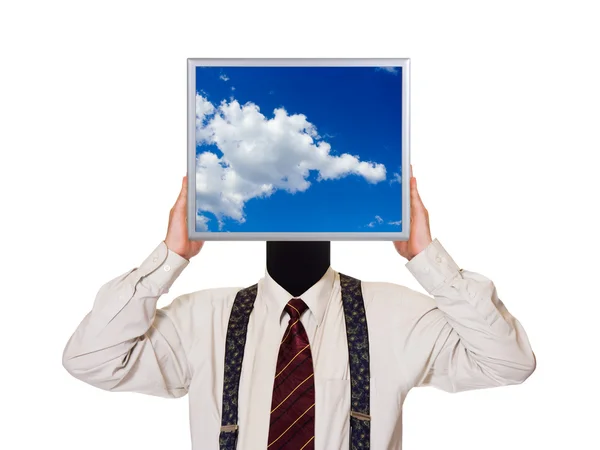 Biznesmen z ekranu komputera niebo — Zdjęcie stockowe